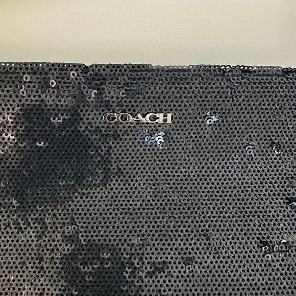 Coach Sequin Wristlet Clutch Envelope Sparkly Evening Bag Black 26484